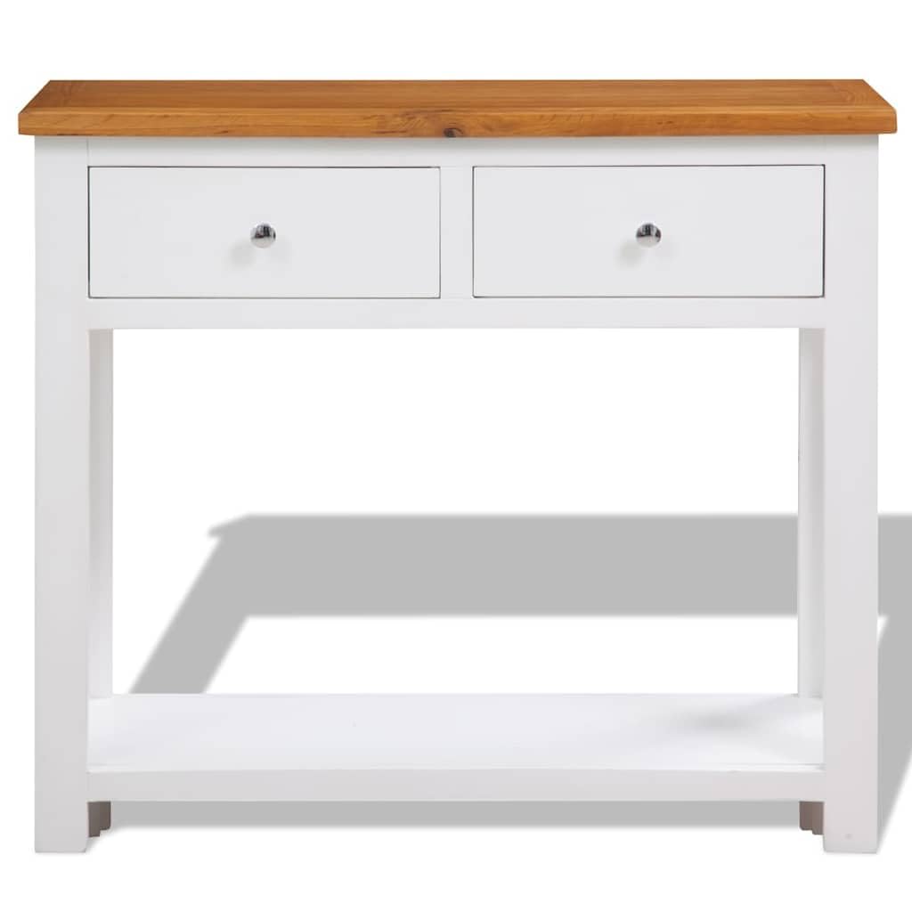 Solid Oak Wood Console Table with Drawers and Shelf O684