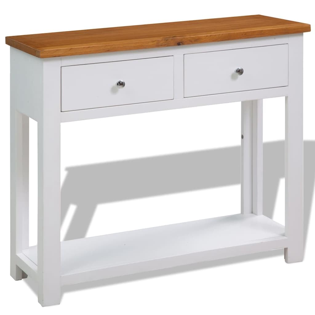 Solid Oak Wood Console Table with Drawers and Shelf O684