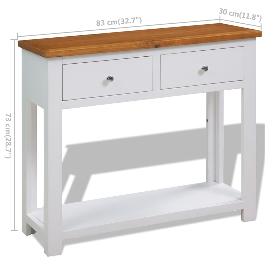 Solid Oak Wood Console Table with Drawers and Shelf O684