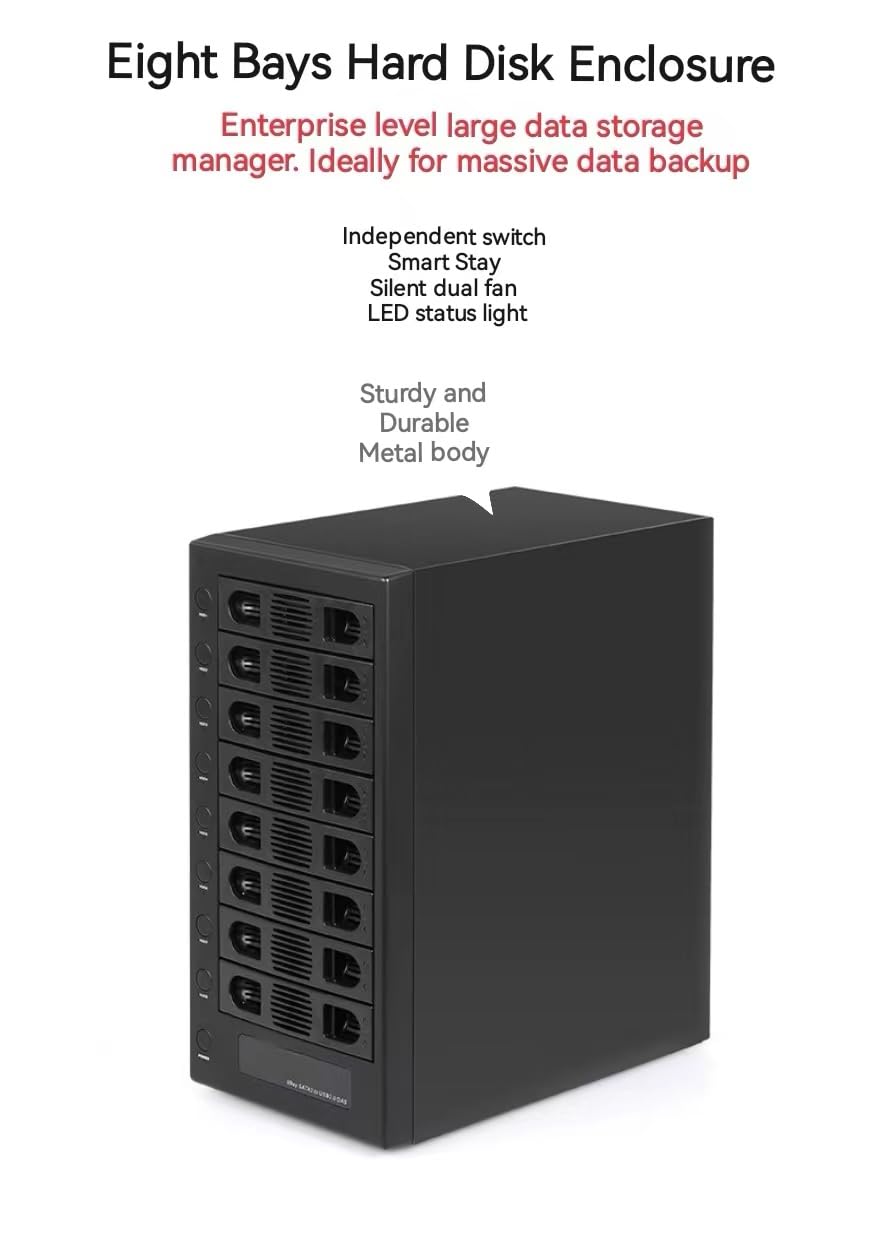 8 Bay Tool Less Hot Swap 2.5" 3.5" SATA USB 3.0 Enclosure F9649