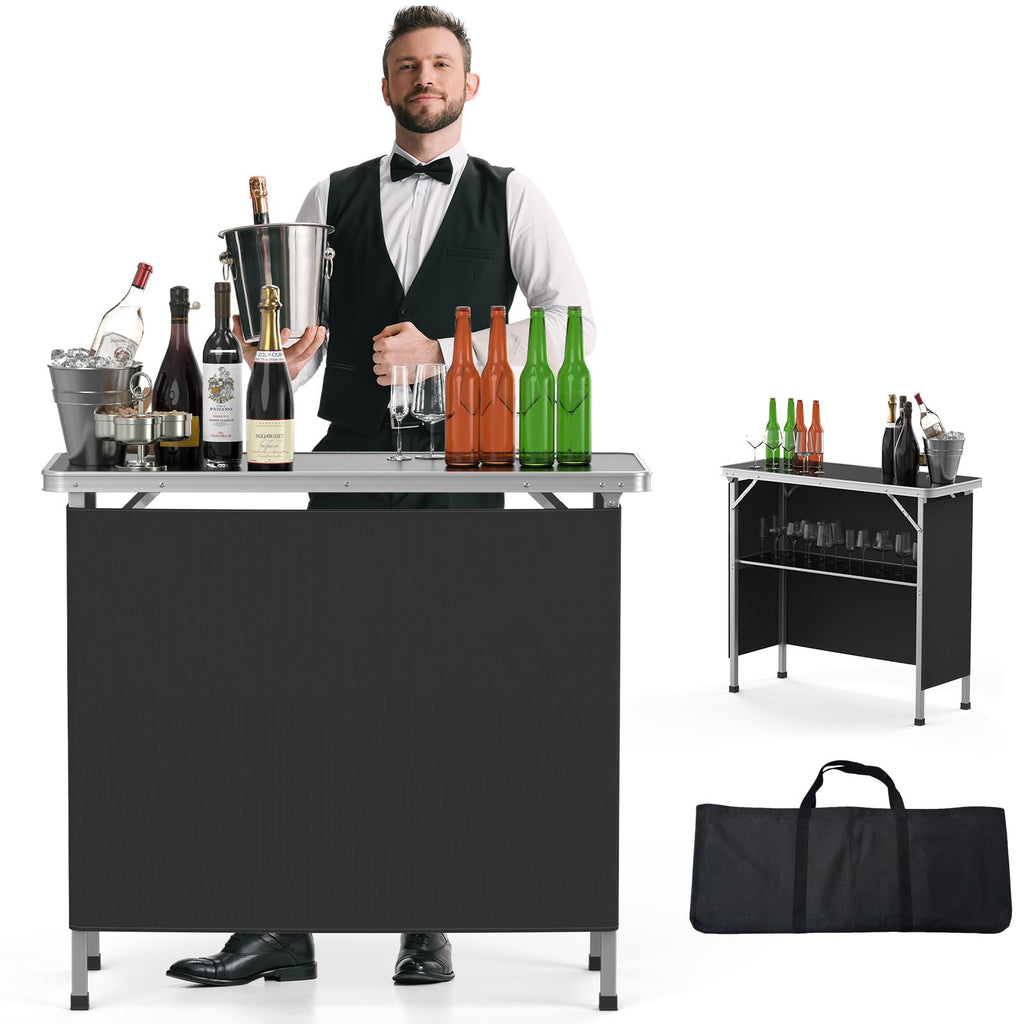 Portable 2-Tier Mobile Bar Table with Black Skirt I558