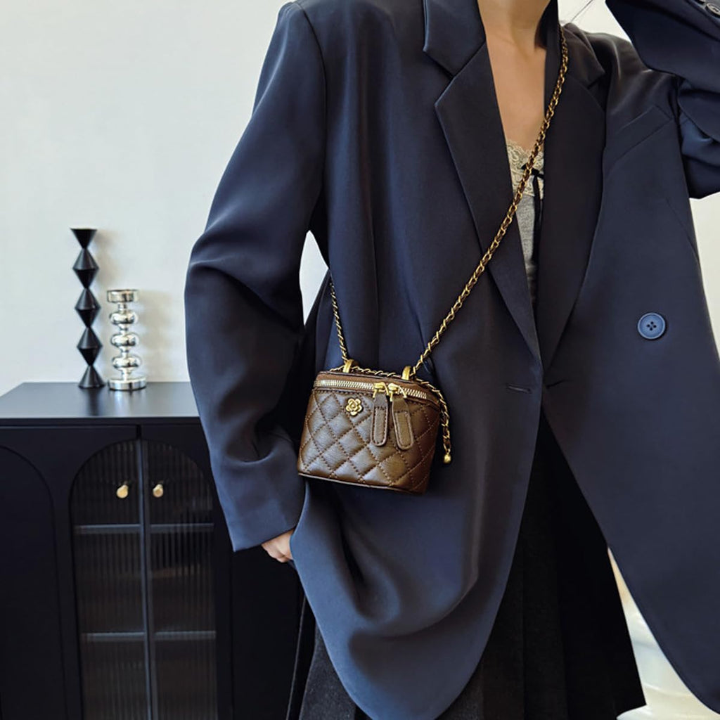 Quilted Leather Crossbody Bag with Chain Strap B8908