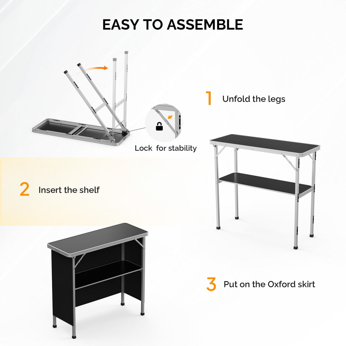 Portable 2-Tier Mobile Bar Table with Black Skirt I558