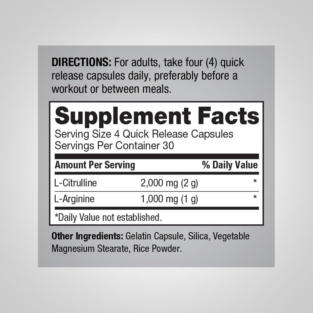 3000mg 120 Capsules Nitric Oxide Supplement with L Arginine and L Citrulline W768932