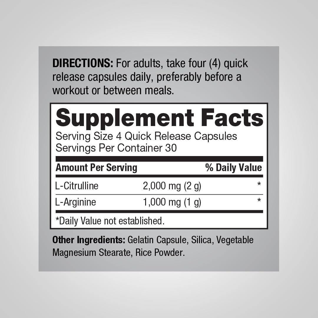 3000mg 120 Capsules Nitric Oxide Supplement with L Arginine and L Citrulline W768932