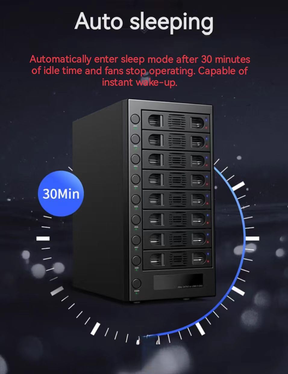 8 Bay Tool Less Hot Swap 2.5" 3.5" SATA USB 3.0 Enclosure F9649