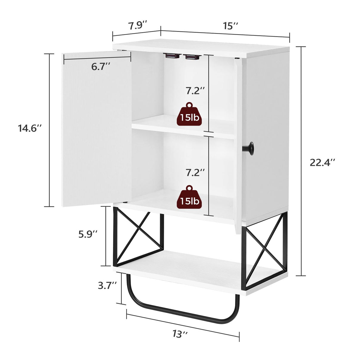 White 2 Door Wall Mounted Bathroom Cabinet with Adjustable Shelf Q688