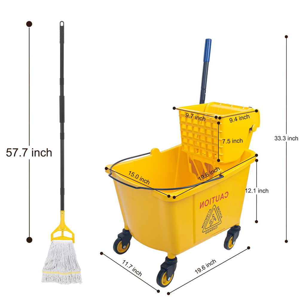 35 Quart Mop Bucket with Side Press Wringer on Wheels H373
