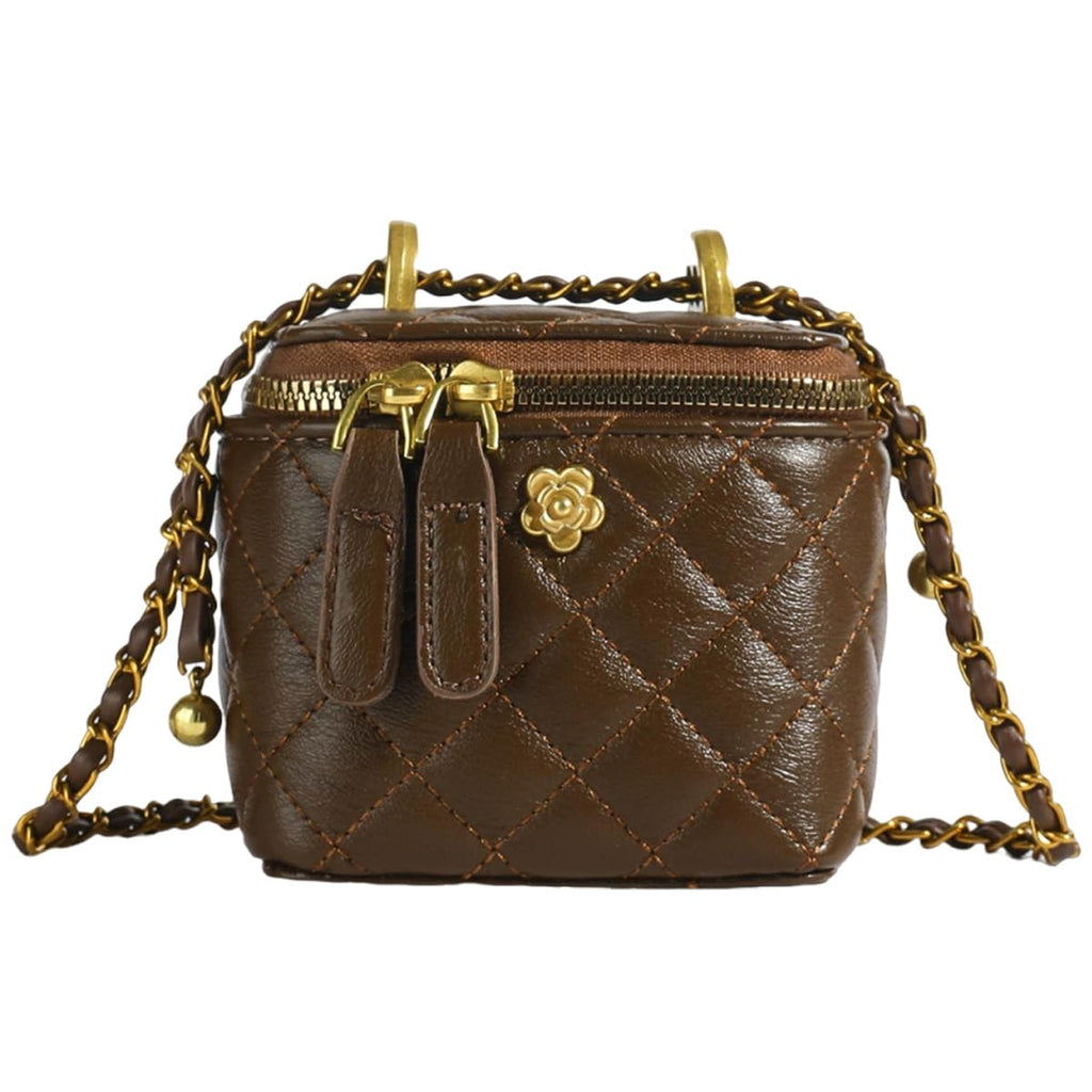 Quilted Leather Crossbody Bag with Chain Strap B8908