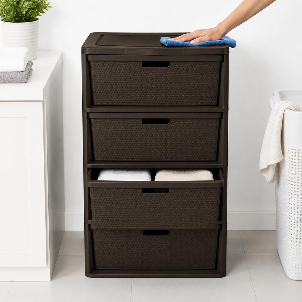 Brown 4 Drawer Plastic Storage Drawers D5277
