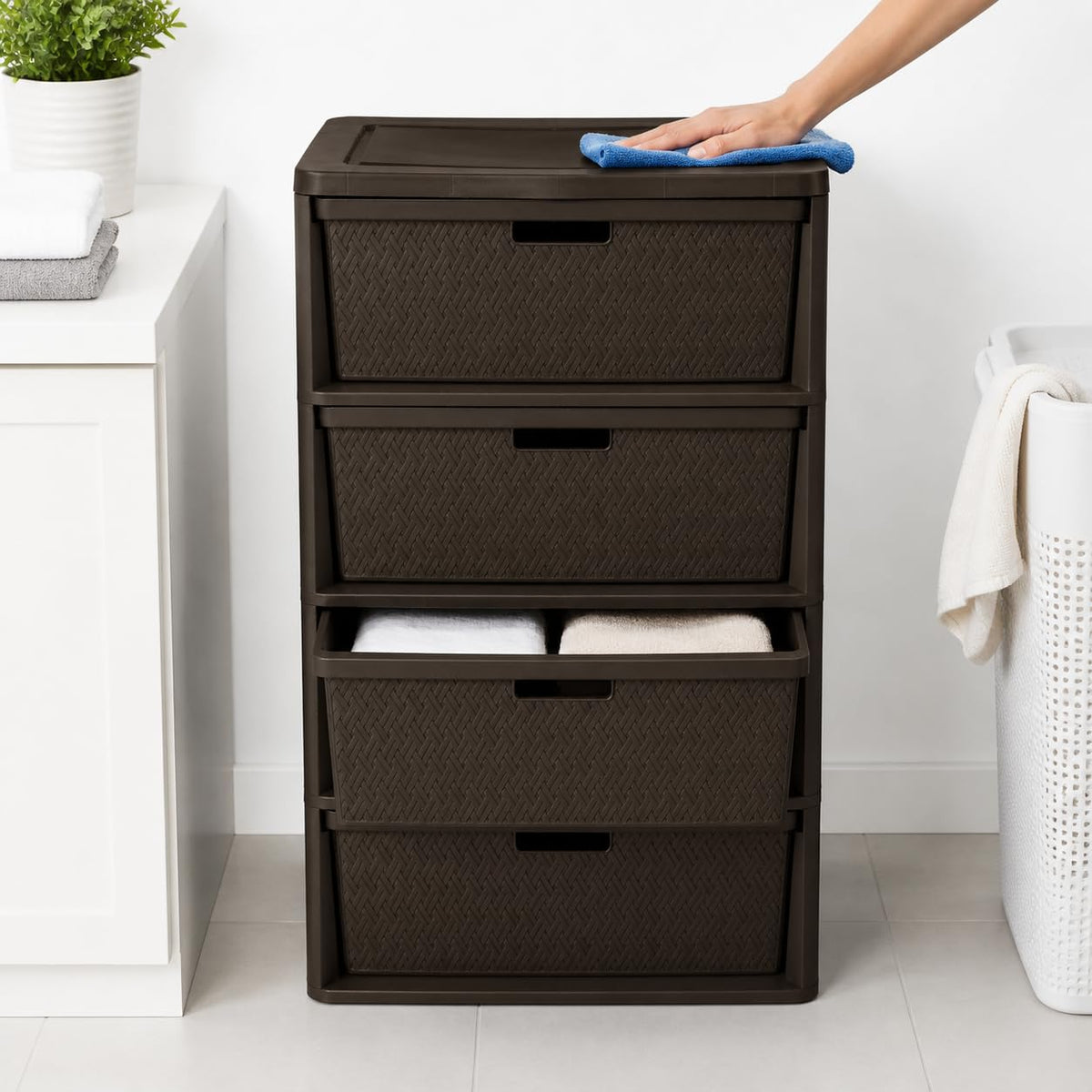 Brown 4 Drawer Plastic Storage Drawers D5277