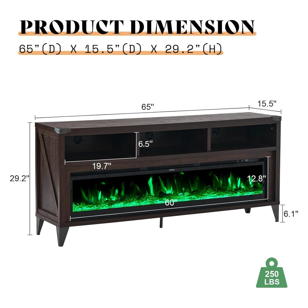 65" Fireplace TV Stand with 60" Glass Electric Fireplace E745