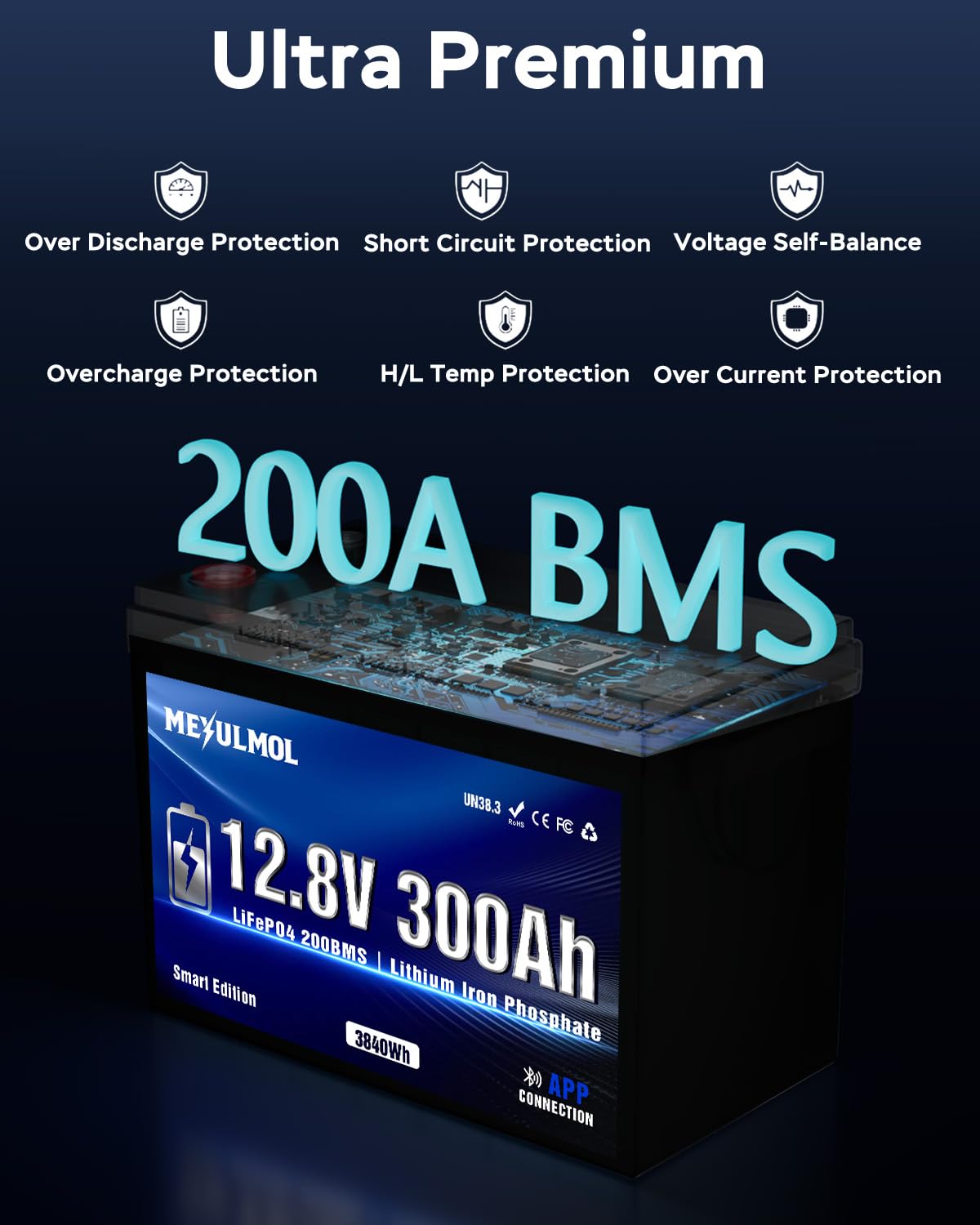 12V 300Ah LiFePO4 Lithium Battery with 200A BMS X390267