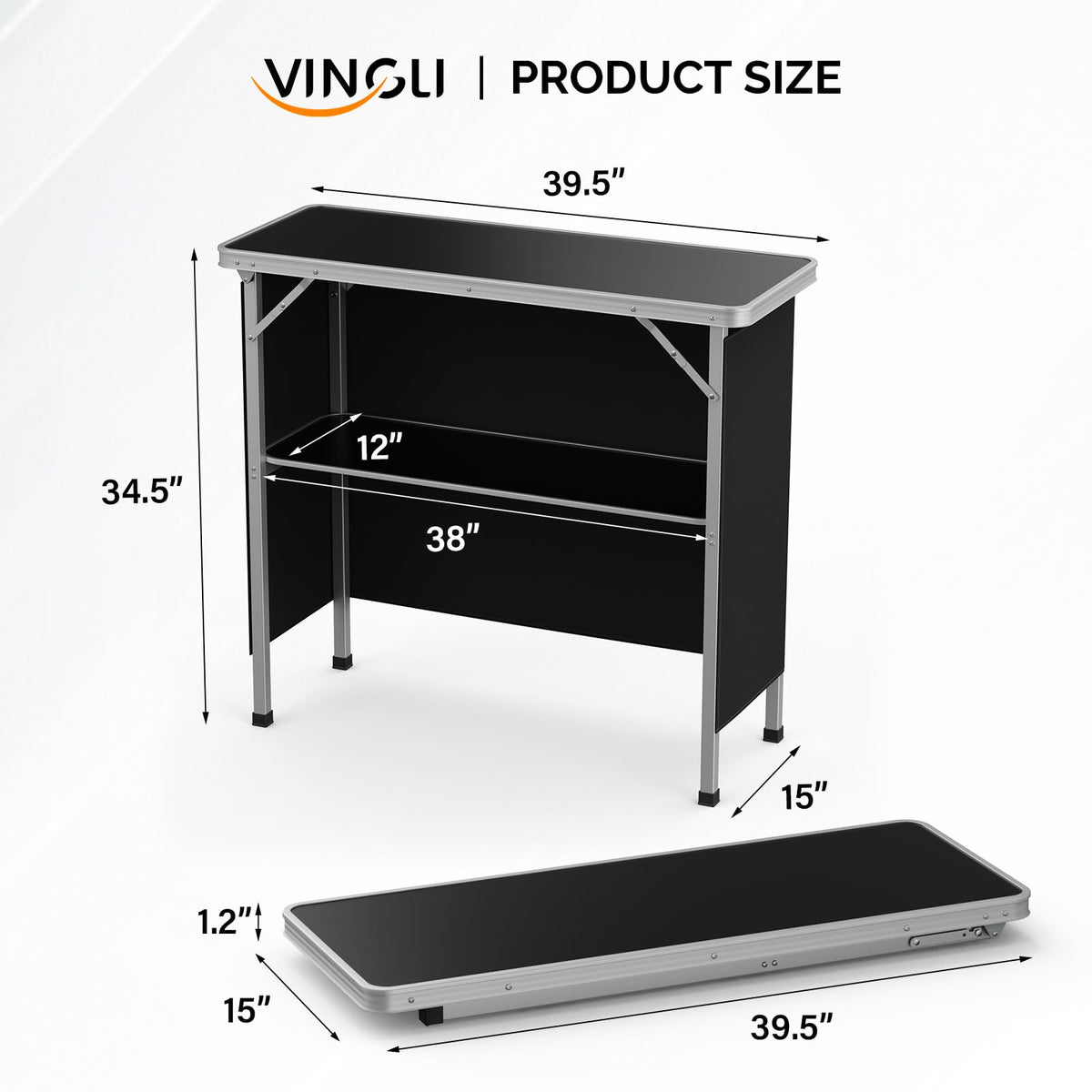 Portable 2-Tier Mobile Bar Table with Black Skirt I558