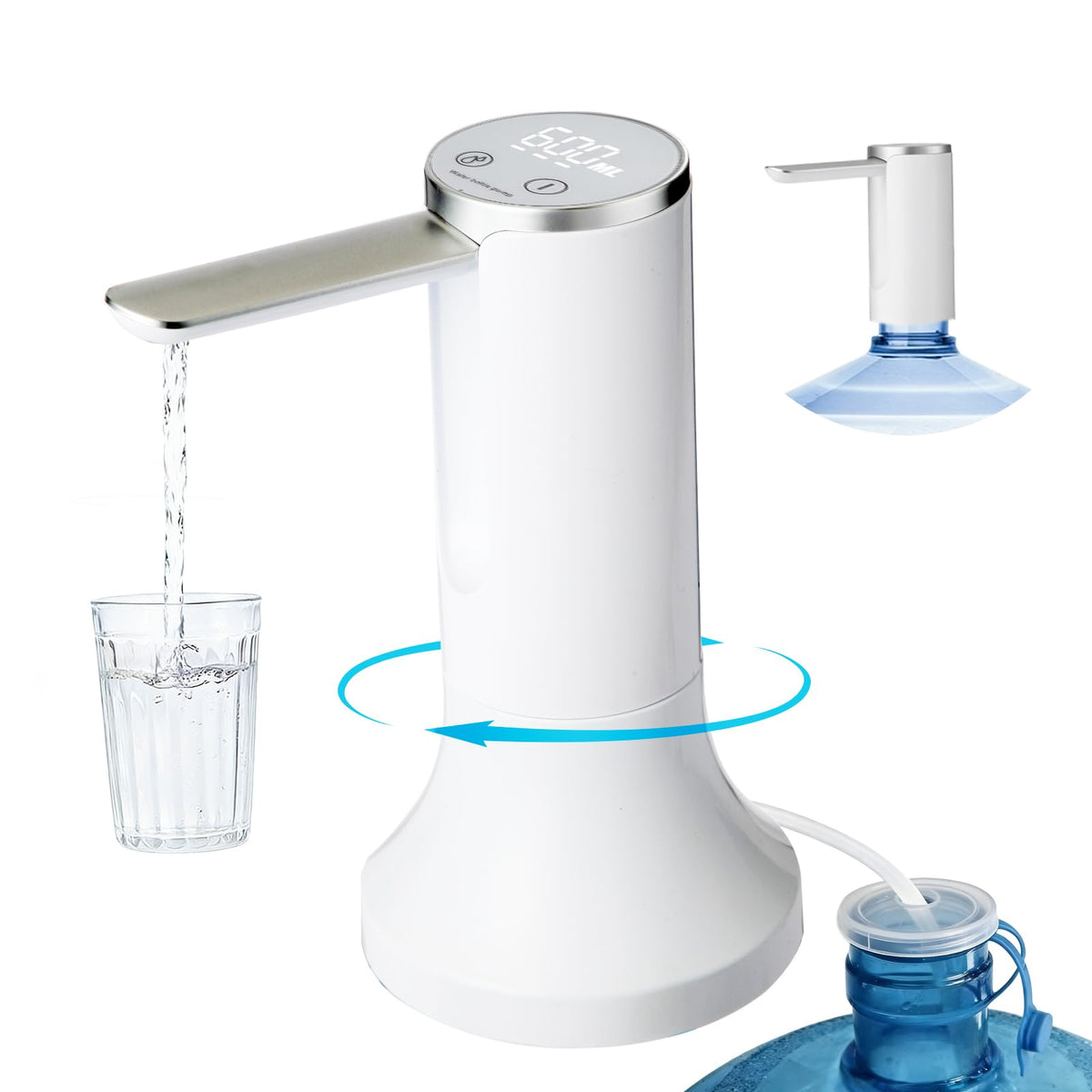 Countertop Water Dispenser with LED Display, Foldable Spout, 4 Dispense Modes, USB-C Rechargeable, White Z4263