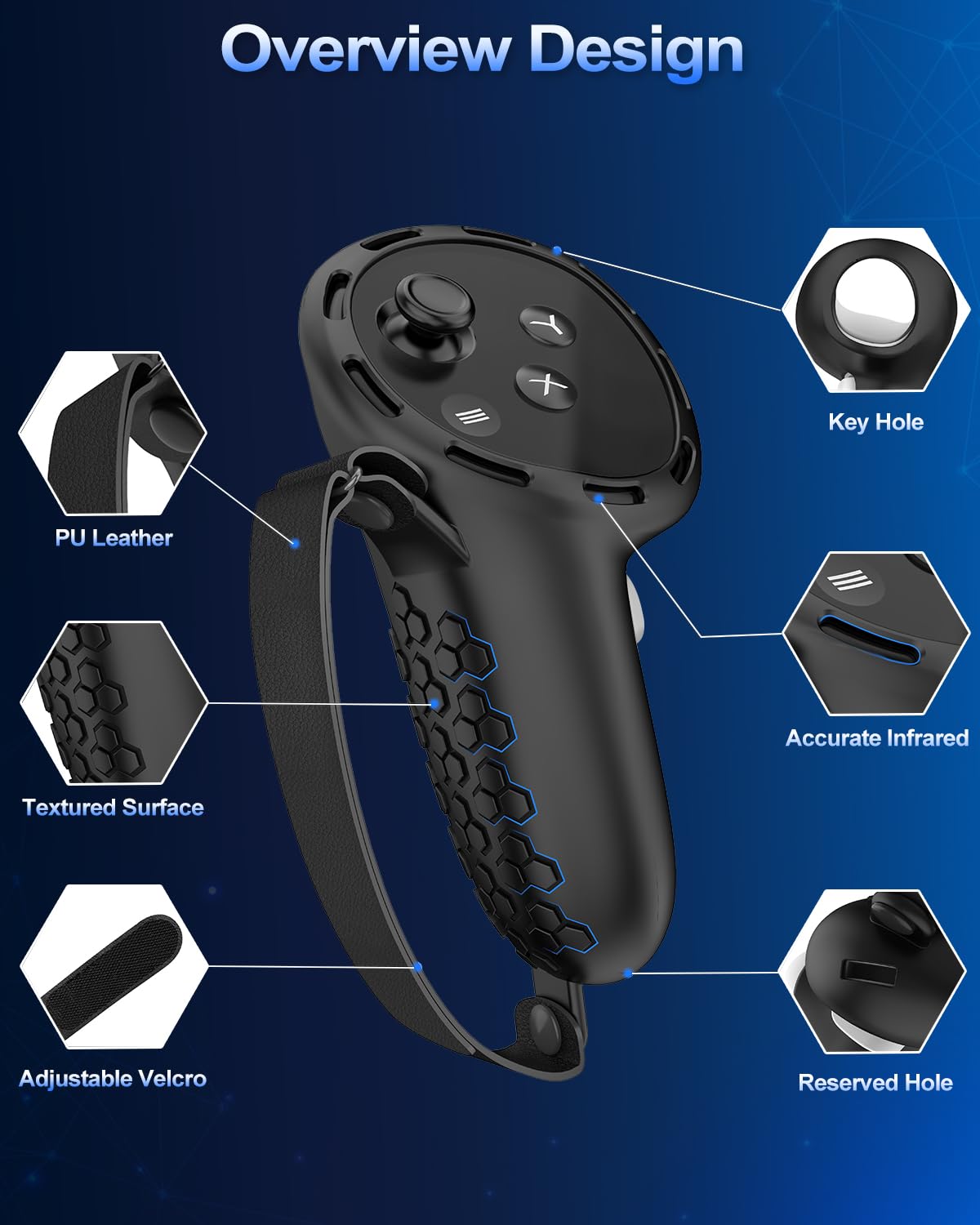 Silicone Controller Grip Cover with Non-Slip Thumbstick Covers Black V448