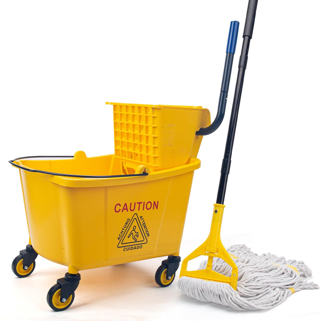 35 Quart Mop Bucket with Side Press Wringer on Wheels H373