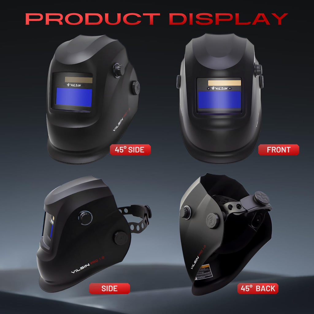 Auto Darkening Solar Powered Welding Helmet with 2 Arc Sensor, Black J157118