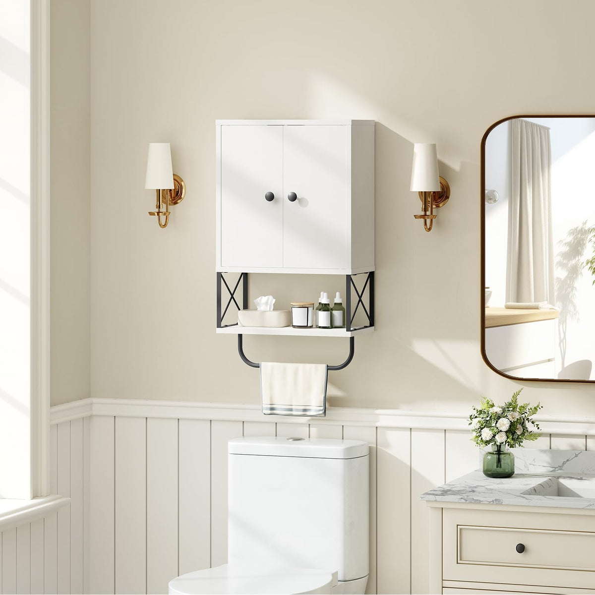 White 2 Door Wall Mounted Bathroom Cabinet with Adjustable Shelf Q688