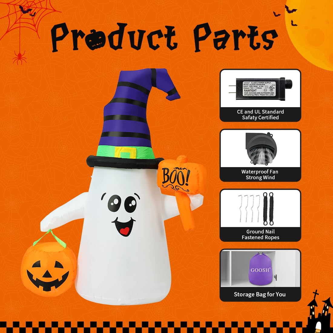 5 FT Halloween Inflatables Ghost with Built-in LEDs H7353