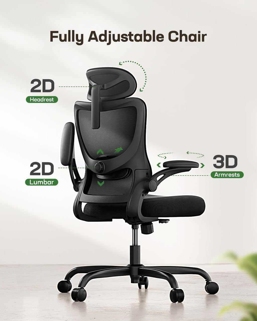 Ergonomic Office Chair with High Back Mesh and Adjustable Lumbar Support N340