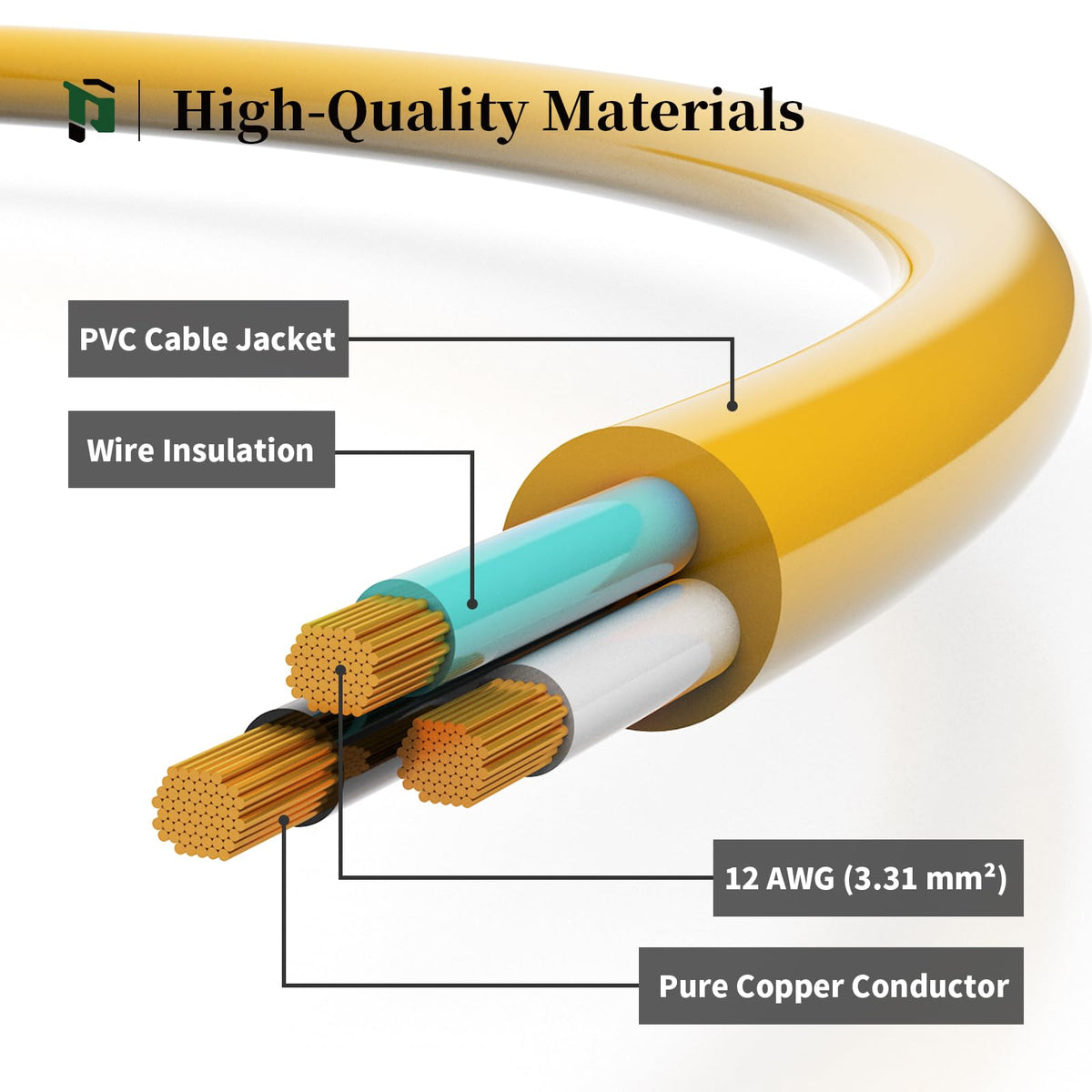 12 Gauge 100 Ft Heavy Duty Outdoor Extension Cord Waterproof Lighted End SJTW 3 Prong Grounded Plug 15A 1875W Yellow D8803