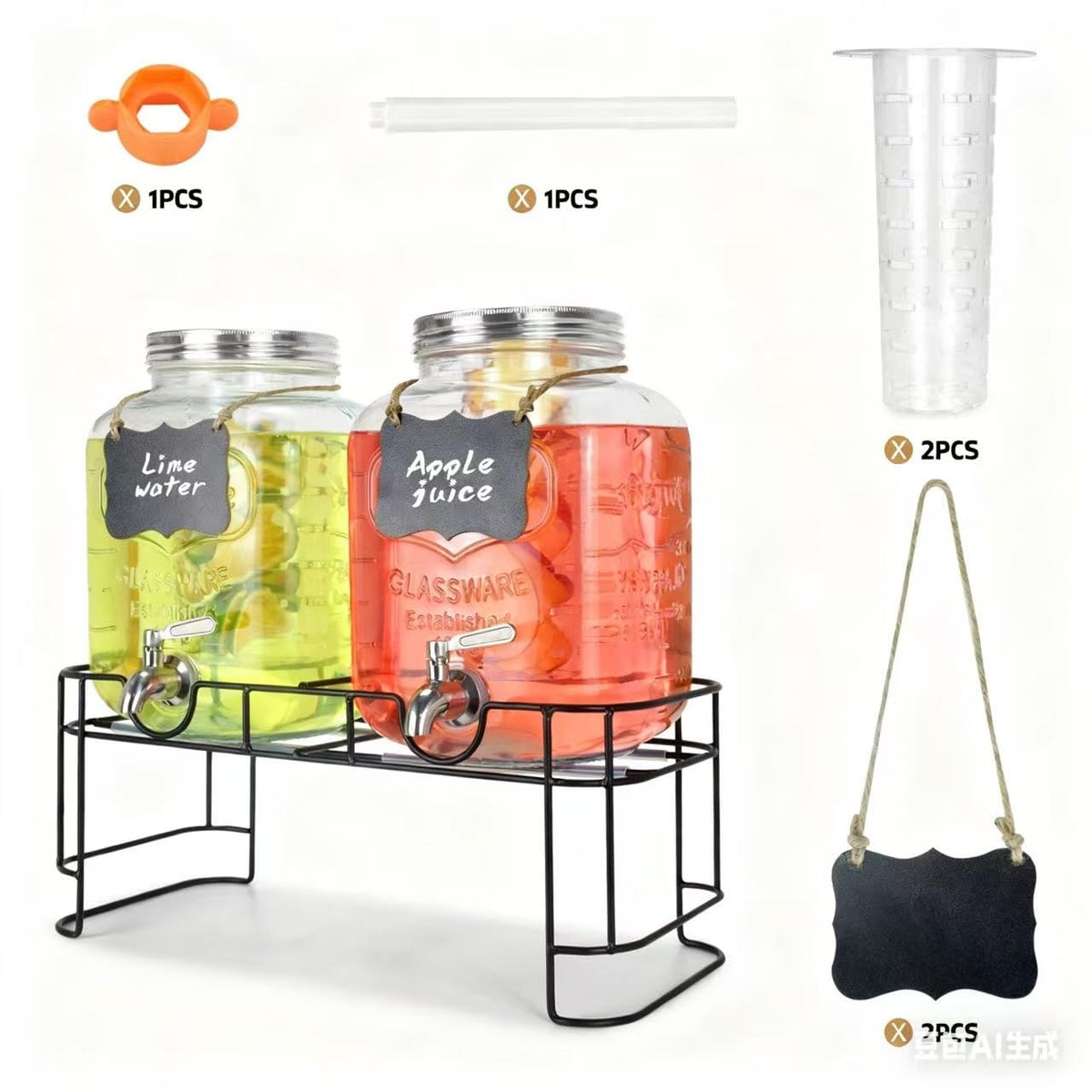 1 Gallon Glass Drink Dispenser with Stand and Spigot K37358
