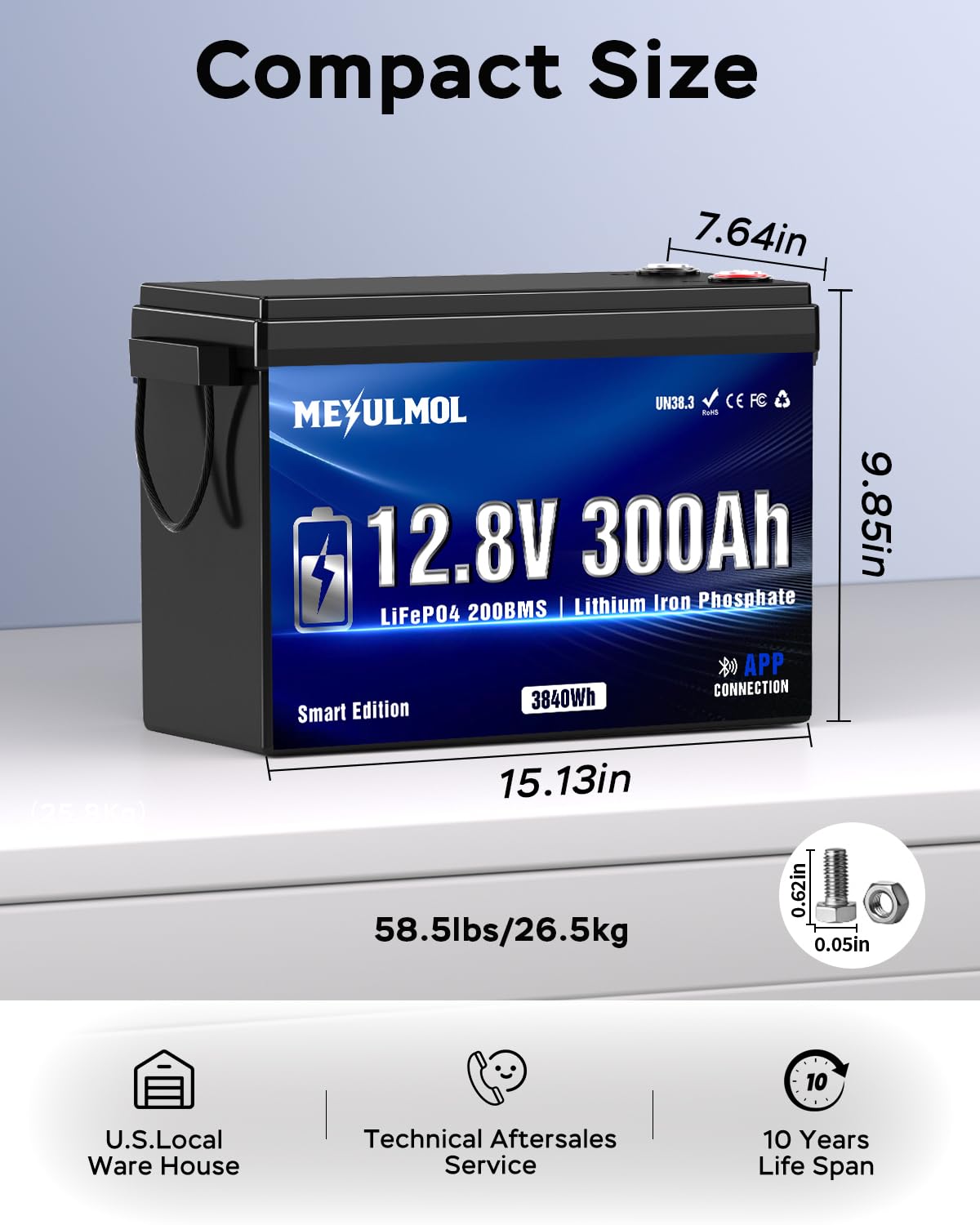 12V 300Ah LiFePO4 Lithium Battery with 200A BMS X390267