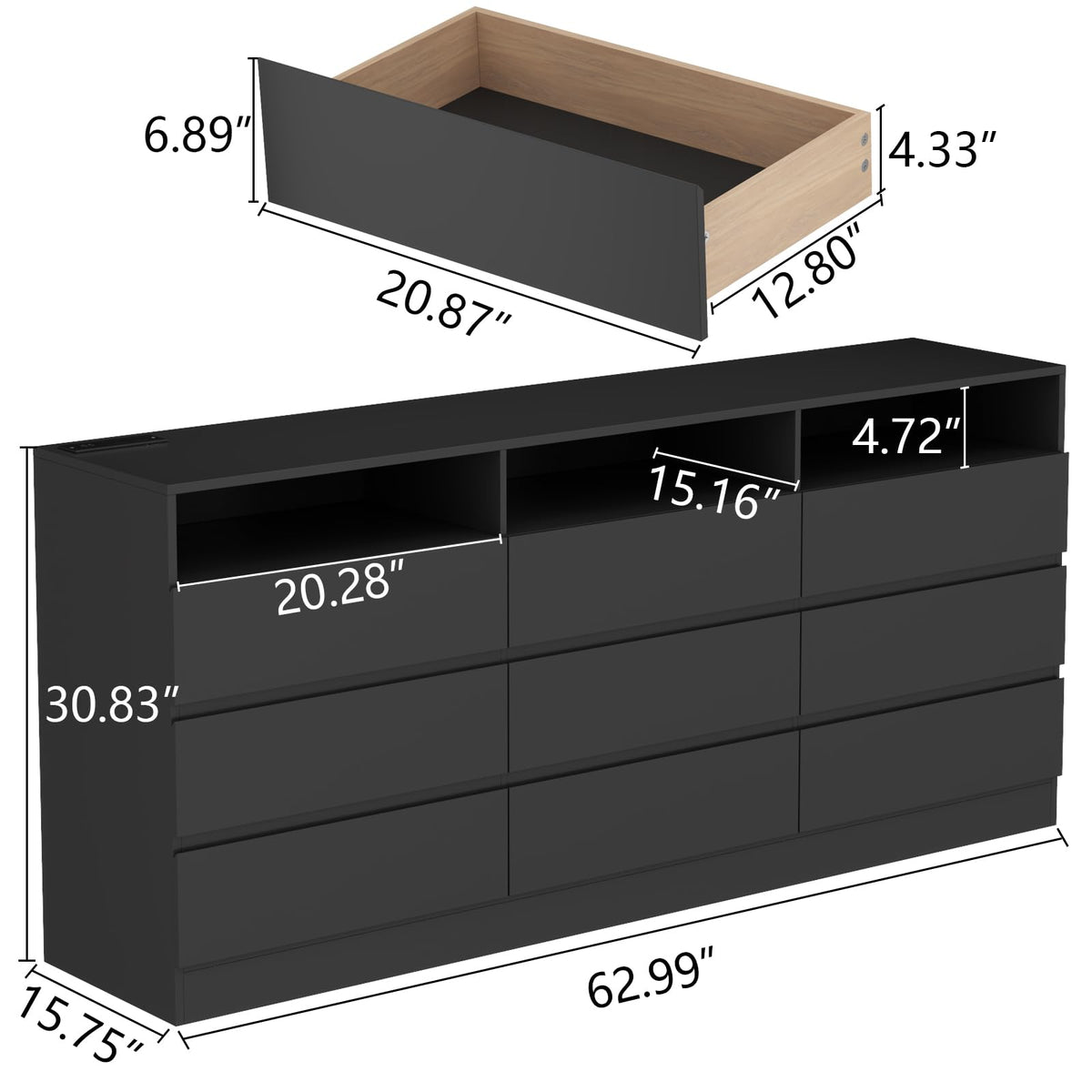 9 Drawer Dresser with Power Outlet S60538