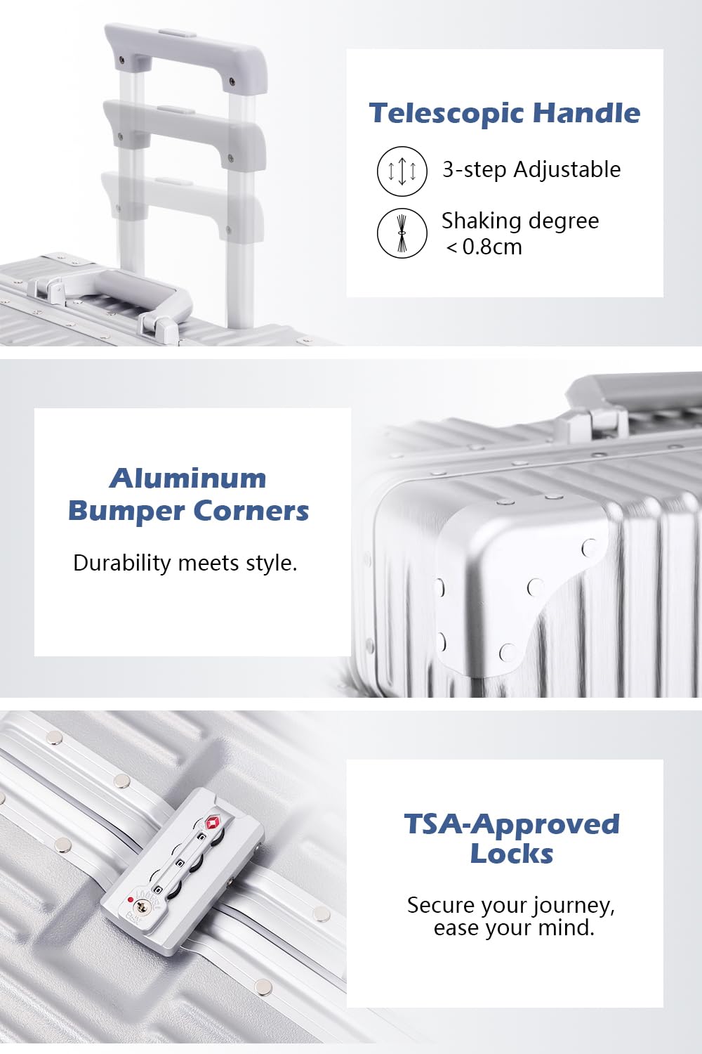 Zipperless Aluminum Frame 20 Inch Carry On Suitcase H3910
