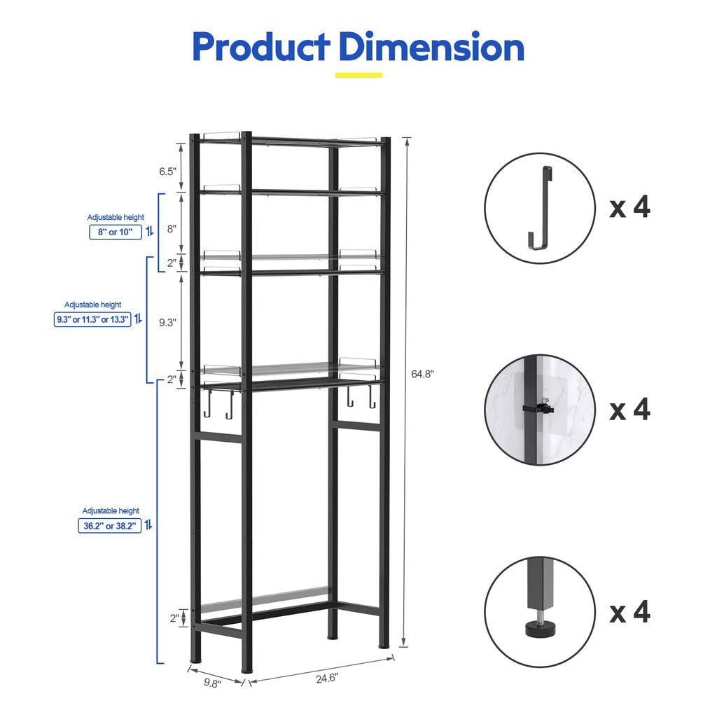 4 Tier Over The Toilet Storage Rack Black N35434