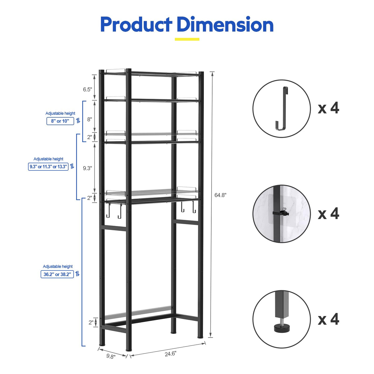4 Tier Over The Toilet Storage Rack Black N35434