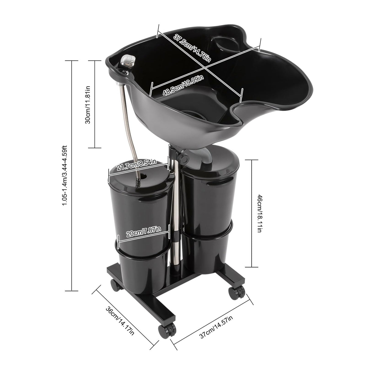 Portable Adjustable Plastic Shampoo Bowl with 2 Water Tanks W49333