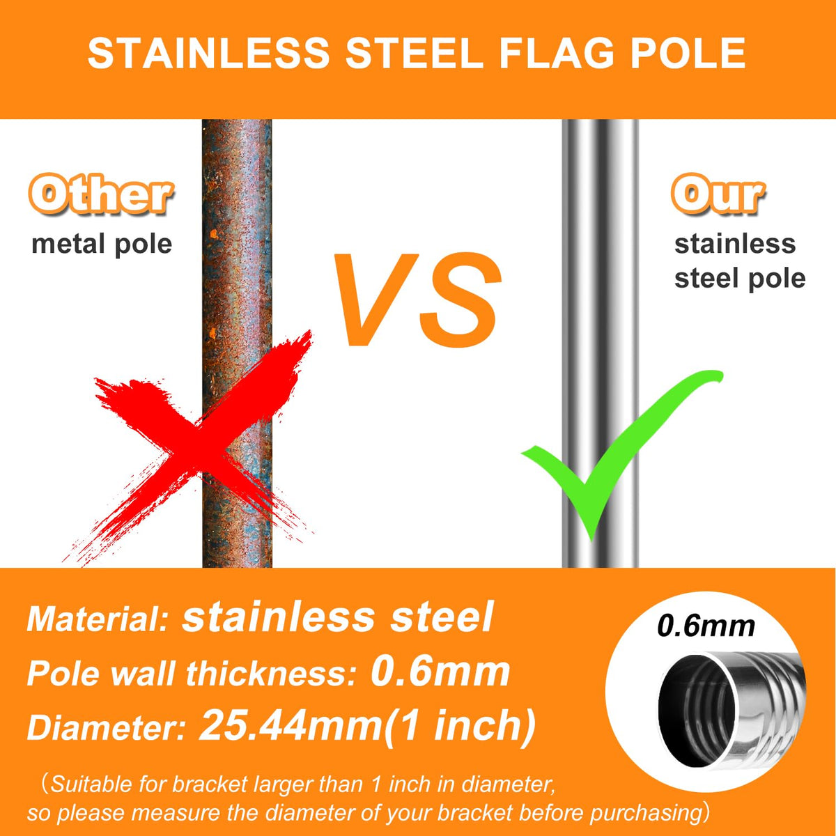 6 FT Stainless Steel Flag Pole O6786