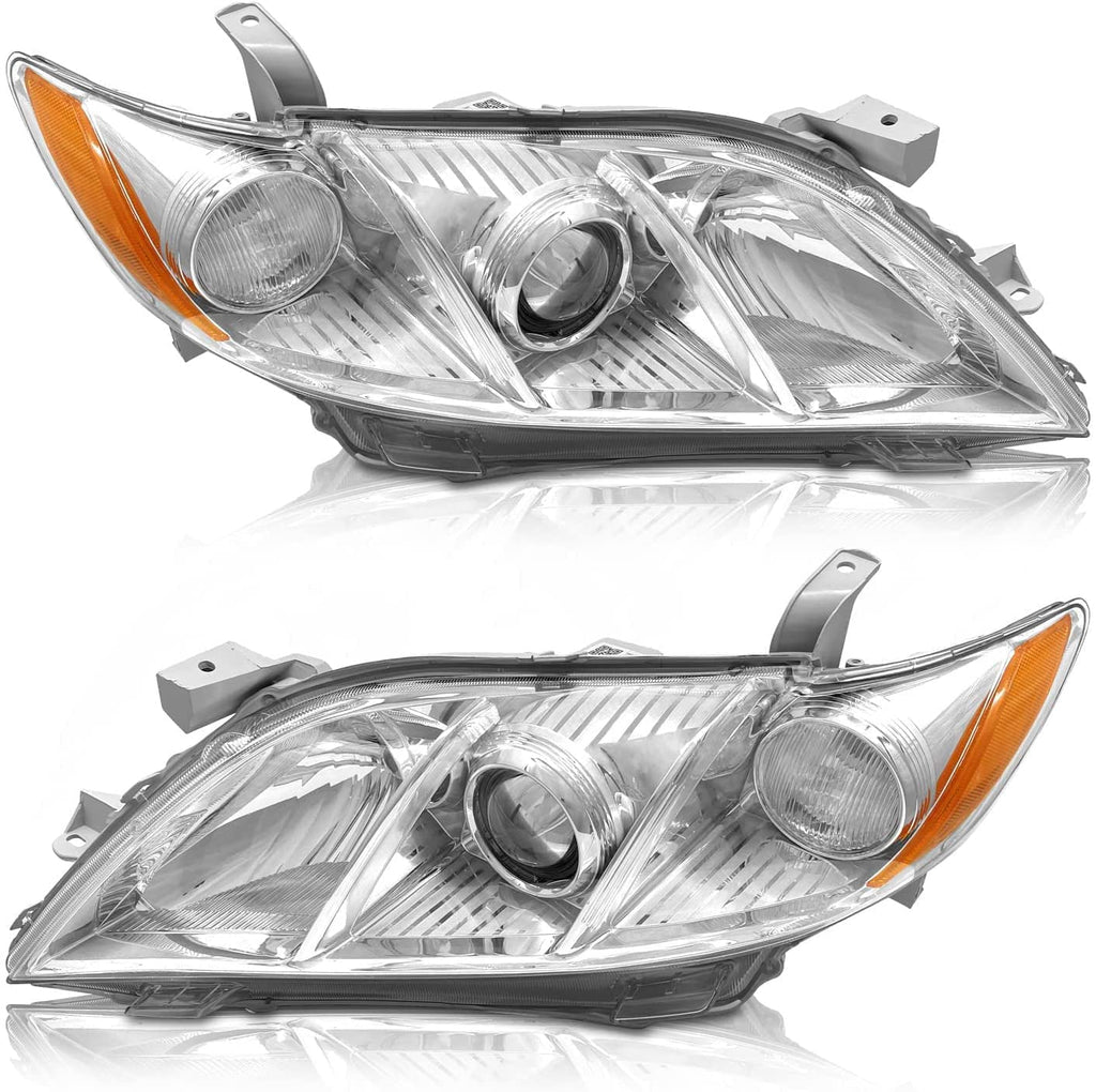 2007-2009 Toyota Camry Headlight Assembly Pair Chrome Housing Clear Lens M748776
