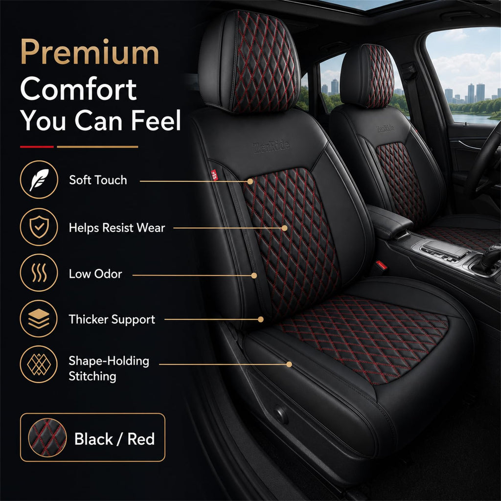 Black and Red Thick Nappa Leather Car Seat Covers Set of 2 N128069