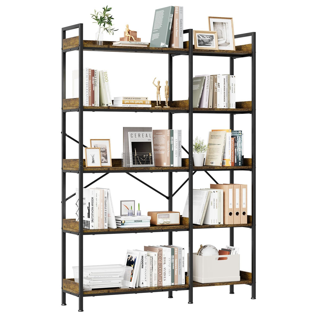L-Shaped Corner Bookshelf 5 Tier Industrial Bookcase with 4 Hooks H456010