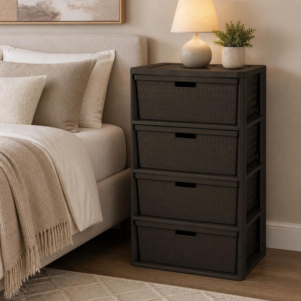 Brown 4 Drawer Plastic Storage Drawers D5277