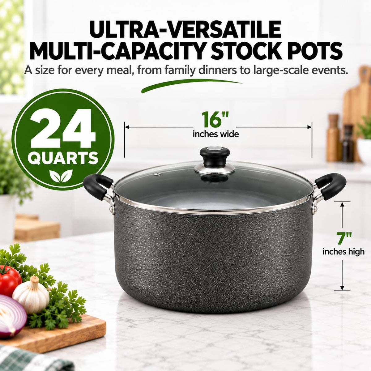 24QT Aluminum Sauce Pot with Glass Lid W408435
