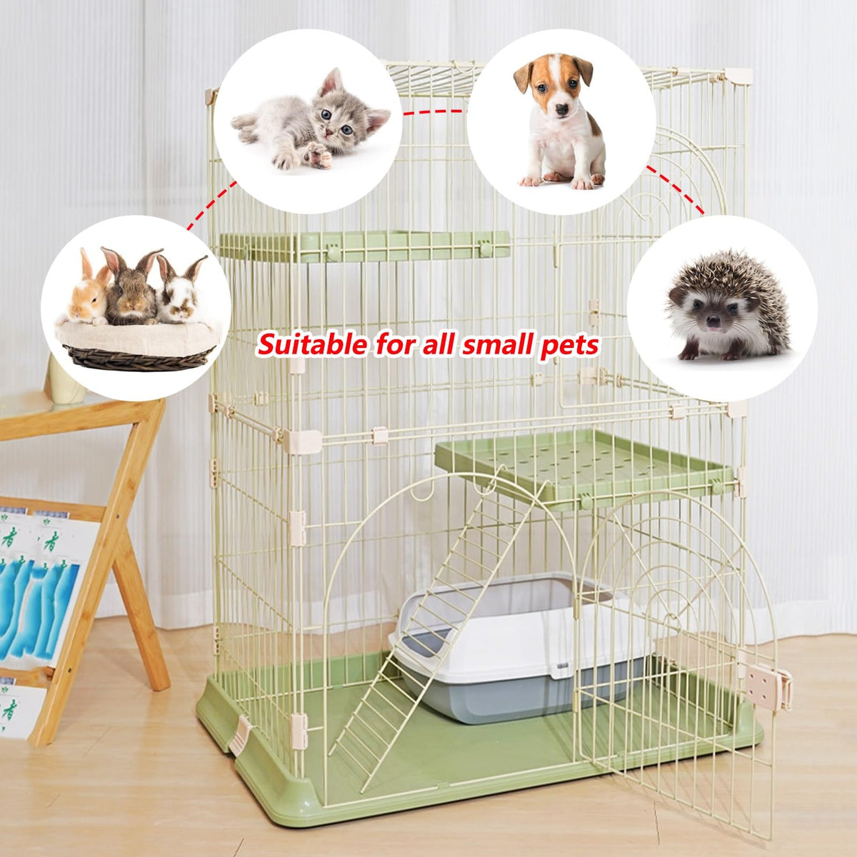 3/4-Tier Wire Cat Cage Playpen Kennel with Hammock D4810