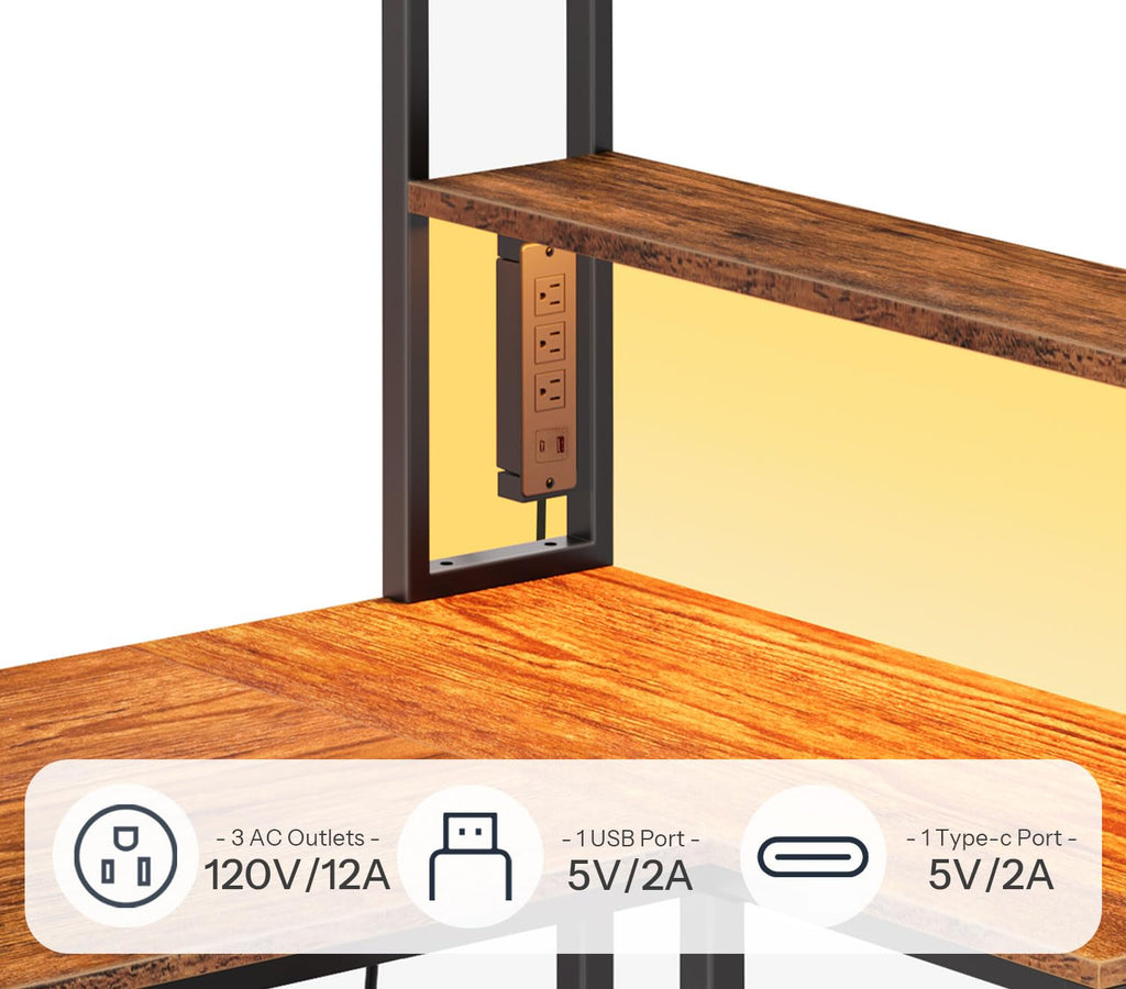 46 Inch Reversible Computer Desk with LED Light & Power Outlet N9719