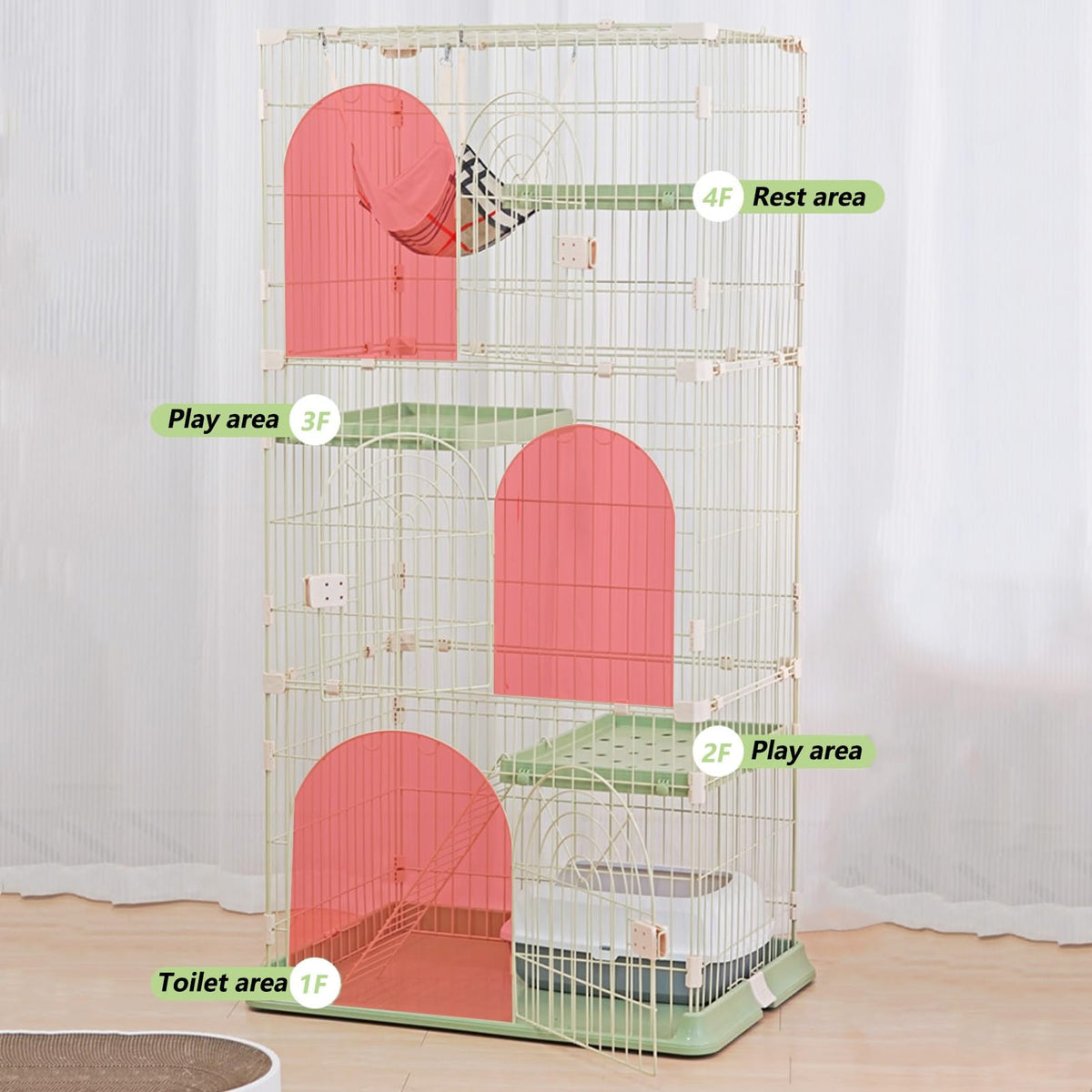 3/4-Tier Wire Cat Cage Playpen Kennel with Hammock D4810