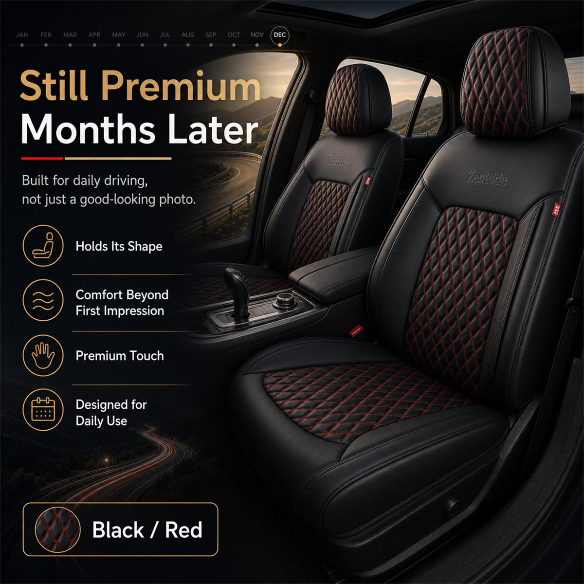 Black and Red Thick Nappa Leather Car Seat Covers Set of 2 N128069