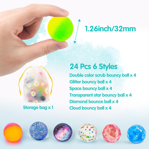 24 Pieces Bouncy Balls 32mm 6 Styles F448