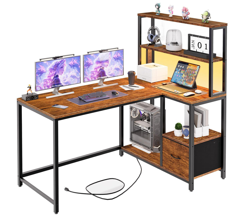 46 Inch Reversible Computer Desk with LED Light & Power Outlet N9719