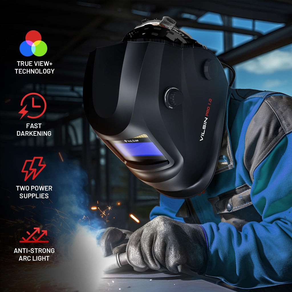 Auto Darkening Solar Powered Welding Helmet with 2 Arc Sensor, Black J157118