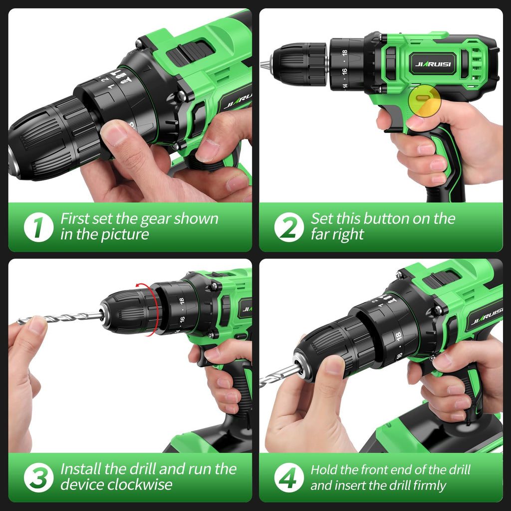 20V Cordless Drill Set with Battery Charger and Carrying Case, Green E1055