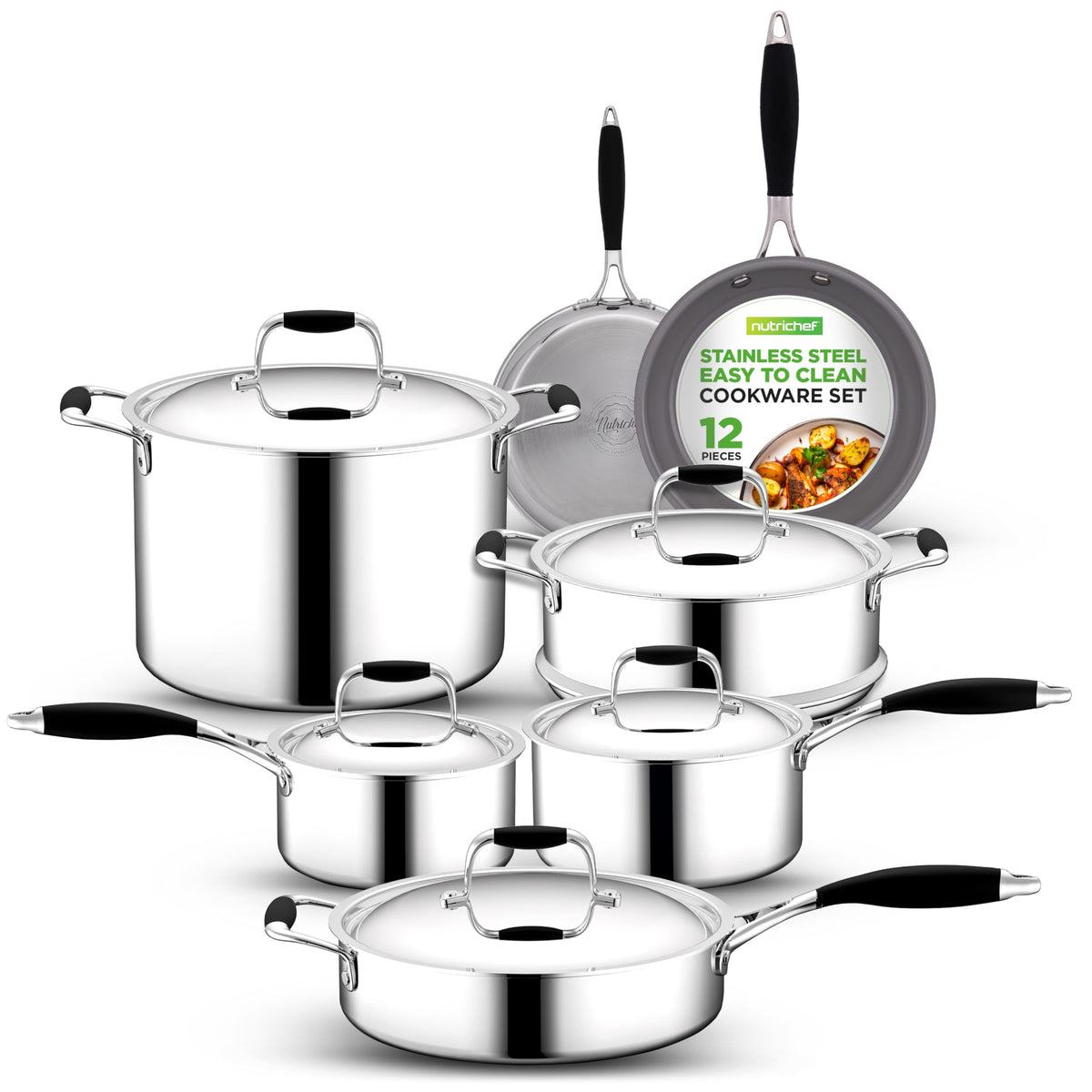 12-Piece Stainless Steel Non-Stick Cookware Set B76552