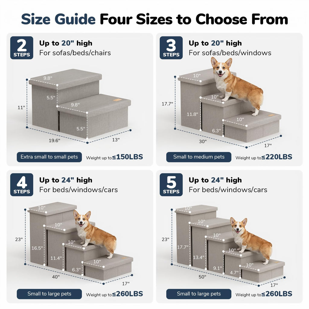 Light Grey Dog Stairs with Storage V3214