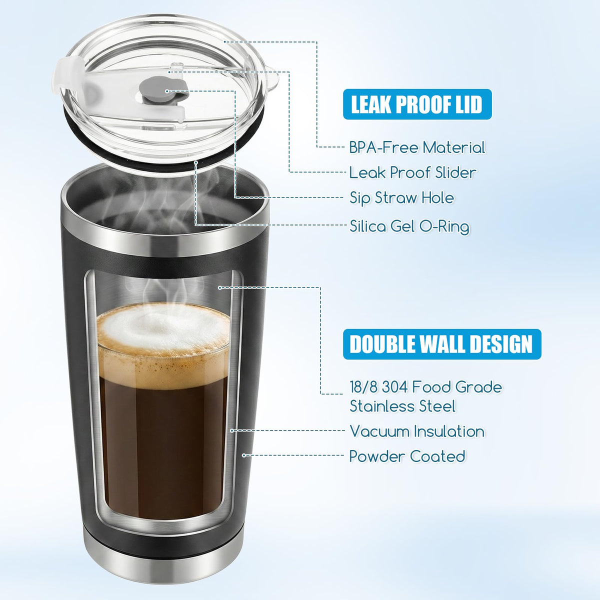 6 Pack 20oz Stainless Steel Insulated Tumbler with Lid L1803